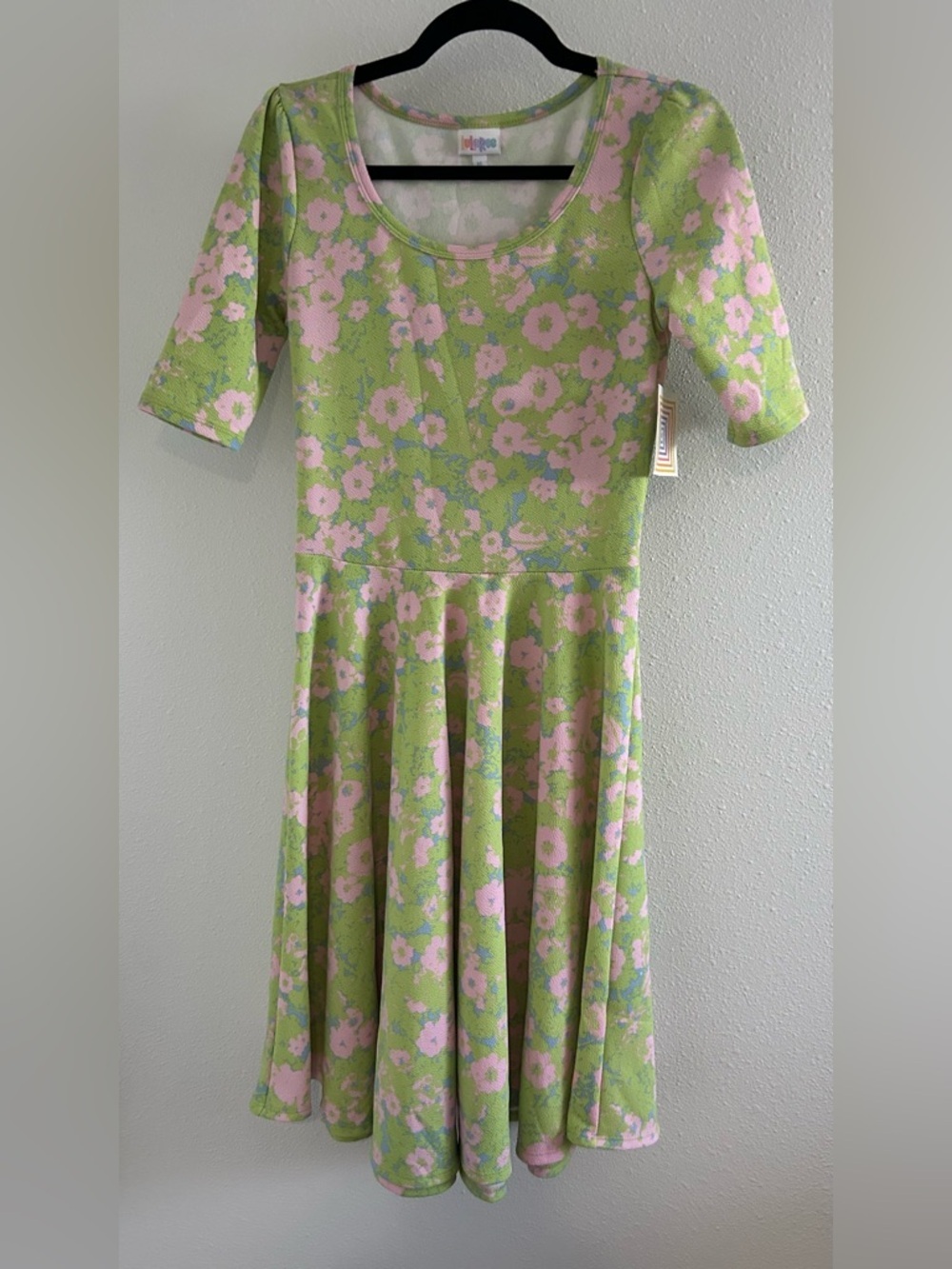 lularoe green dress with Pink Floral Print metallic dress womens